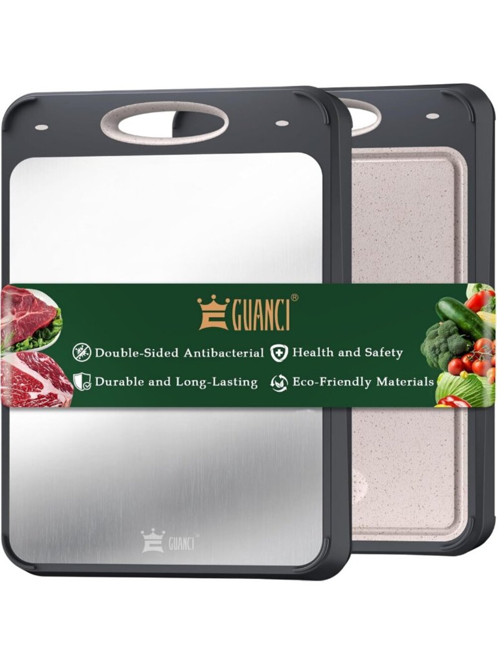Durable 2-in-1 Stainless Steel Cutting Board, Non-Toxic Double Sided, 14x9.6